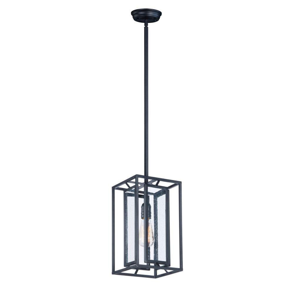 Maxim Lighting 21672CDBK Era 1 Light Black Mini Pendant - Full Hanging View with Rod and Canopy
