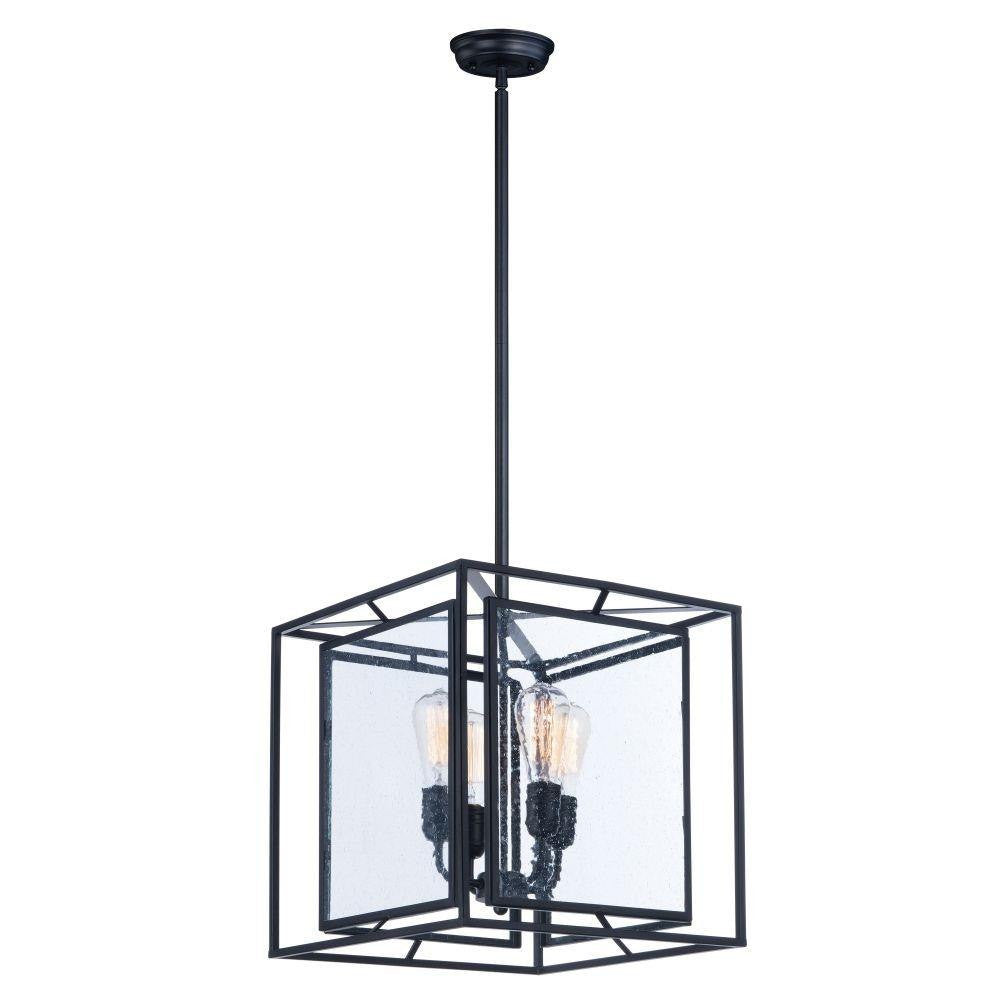 Maxim Lighting 21675CDBK Era 4 Light Black Pendant full view with rod and canopy