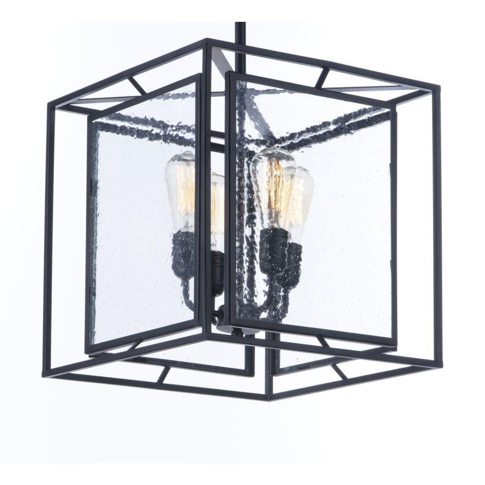 Maxim Lighting 21675CDBK Era 4 Light Black Pendant side angle view showing seedy glass and bulbs