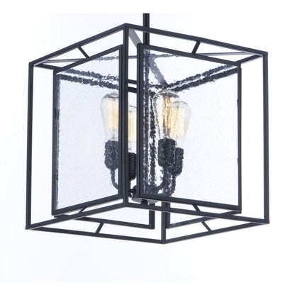 Maxim Lighting 21675CDBK Era 4 Light Black Pendant side angle view showing seedy glass and bulbs