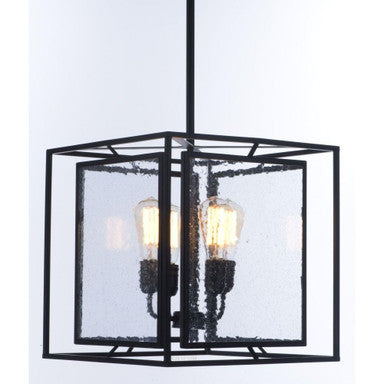 Maxim Lighting 21675CDBK Era 4 Light Black Pendant angled view showing geometric cage frame