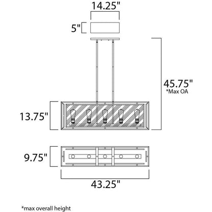 Maxim Lighting 21677CDBK Era 5 Light Black Chandelier - Dimensions Diagram