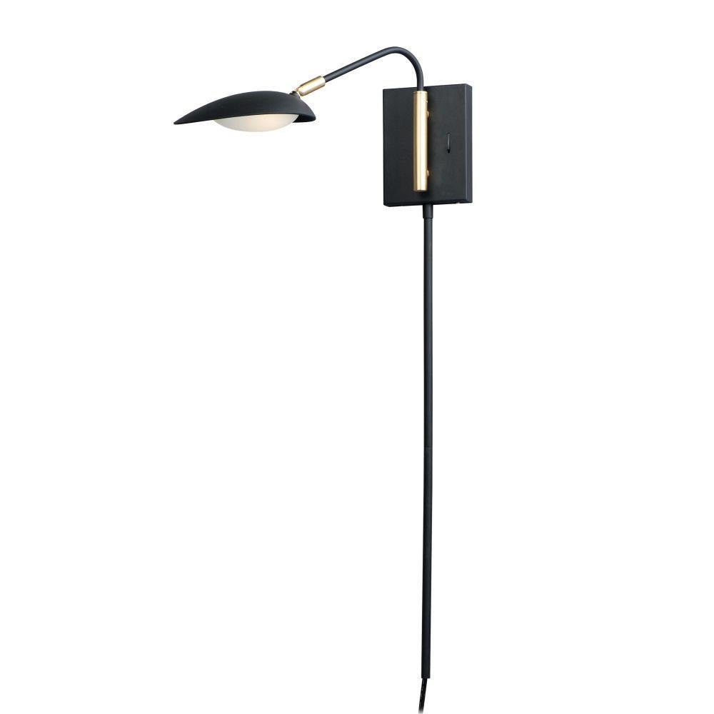 Maxim Lighting 21691BKSBR Scan Swing Arm Wall Sconce in Black with Satin Brass - Extended Arm White Background