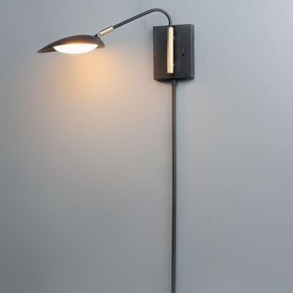 Maxim Lighting 21691BKSBR Scan Swing Arm Wall Sconce in Black with Satin Brass - Extended Arm with Light On