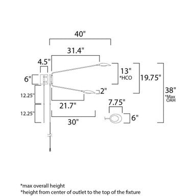 Maxim Lighting 21692BKSBR Scan Swing Arm Wall Sconce - Dimensions Diagram