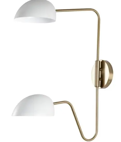 Nuvo 60-7394 Trilby Wall Sconce, 2-Light, Wattage 60W, Voltage 120V, White/Burnished Brass