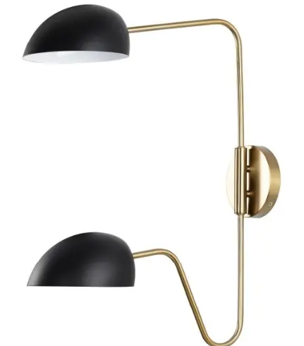 Nuvo 60-7393 Trilby Wall Sconce, 2-Light, Wattage 60W, Voltage 120V, Matte Black /Burnished Brass