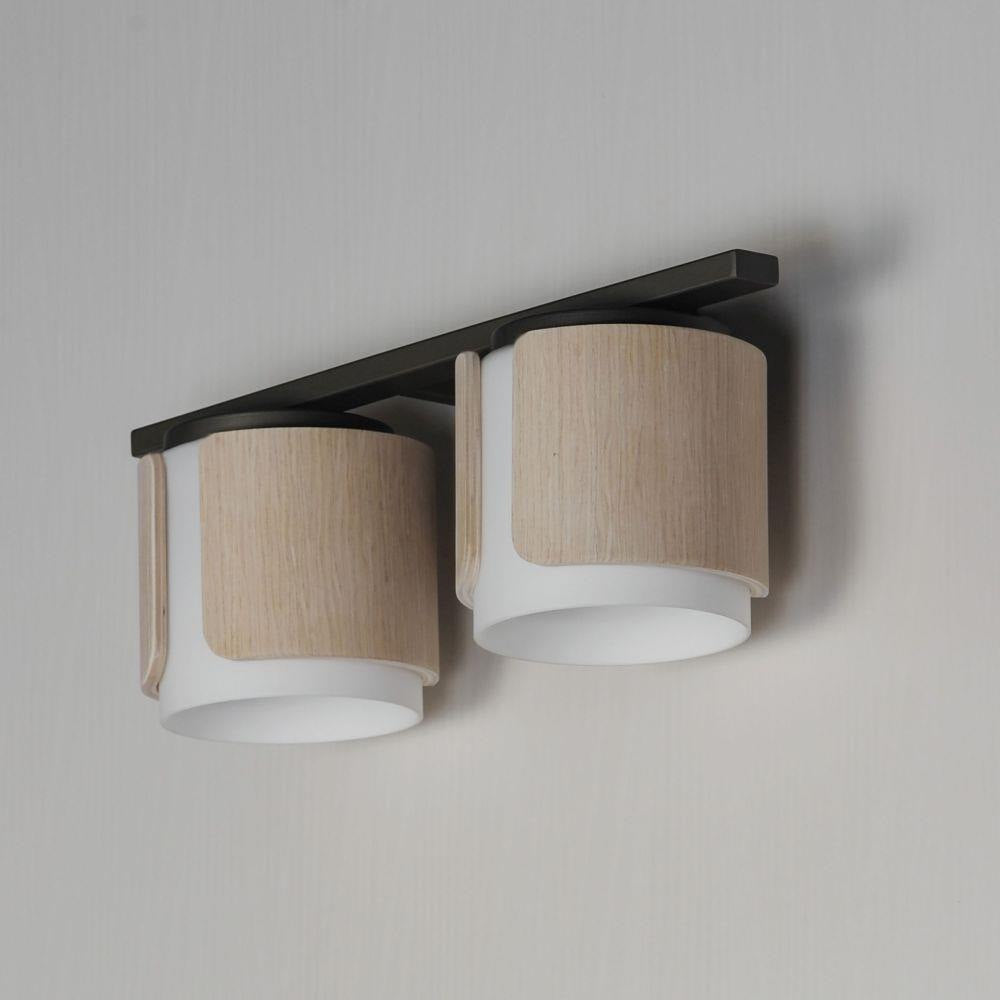 Maxim Lighting 21712SWNWDCHL Draughtsman 2 Light 18 Inch Natural Wood/Charcoal Bath Vanity Wall Light - Angle View