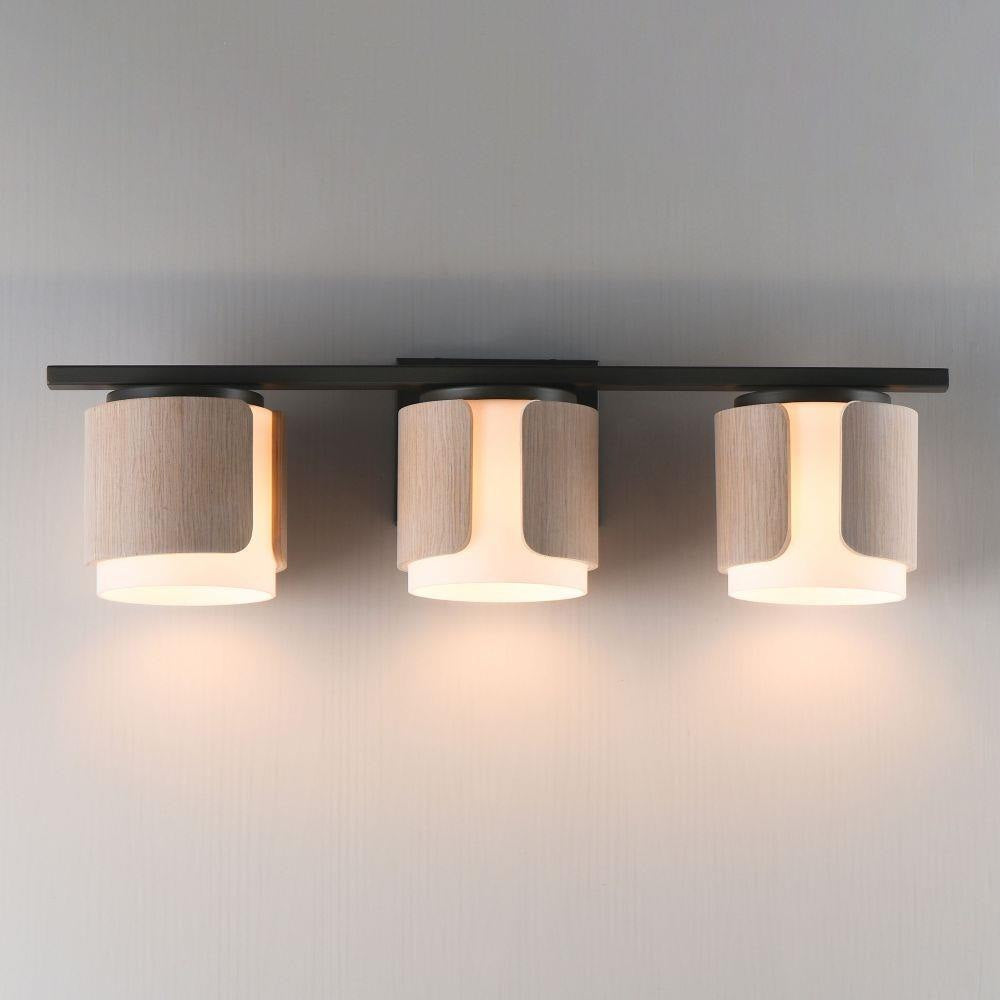 Maxim Lighting 21713SWWNBK Draughtsman 3 Light 27 Inch Walnut Black Bath Vanity Wall Light - Lit View Front