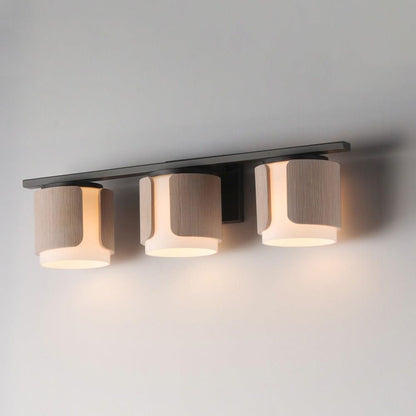Maxim Lighting 21713SWWNBK Draughtsman 3 Light 27 Inch Walnut Black Bath Vanity Wall Light - Lit View Angle