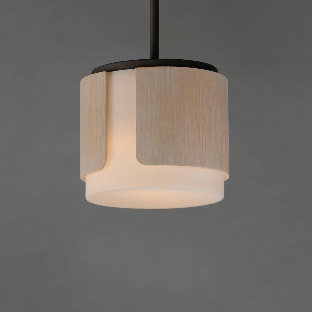 Maxim Lighting 21714SWWNBK Draughtsman 2 Light 10 Inch Semi-Flush Mount Close-Up Detail View Showing Wood Panel Texture and Illuminated Glass Diffuser