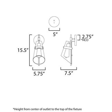 Maxim Lighting 21721CDDBZAB Finch 1 Light Dark Bronze Wall Sconce dimension diagram