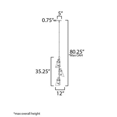Maxim Lighting 21723CDDBZAB Finch 3 Light Vertical Pendant - Dimensions Diagram