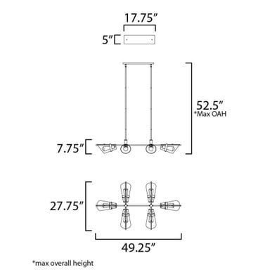 Maxim Lighting 21726CDDBZAB Finch 6 Light Linear Pendant - Dimension Diagram