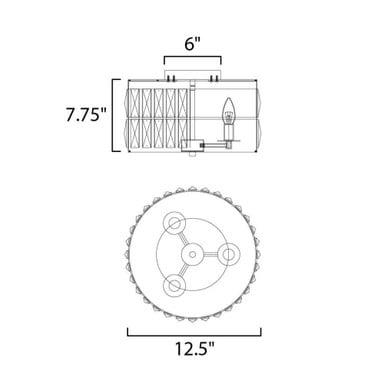 Maxim Lighting 21810BCBK Madeline Flush Mount Ceiling Light - Dimensions Diagram