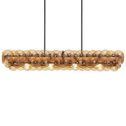 Maxim Lighting 21826GNWBR Loren 5 Light 54 Inch Gunmetal Linear Chandelier with Amber Glass Discs - Front View Close Up
