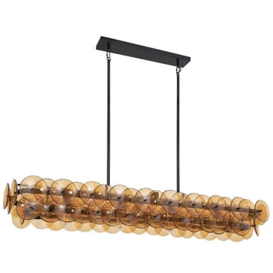 Maxim Lighting 21826GNWBR Loren 5 Light 54 Inch Gunmetal Linear Chandelier with Amber Glass Discs - Full Hanging View