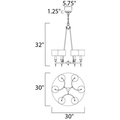 Maxim Lighting 22375OMNAB Fairmont 6 Light Chandelier - Dimension Diagram