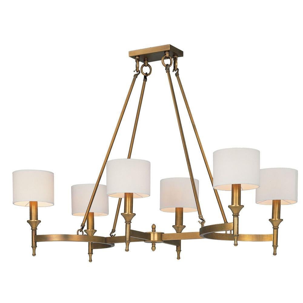 Maxim Lighting 22376OMNAB Fairmont 6 Light Natural Aged Brass Chandelier with Oatmeal Fabric Shades