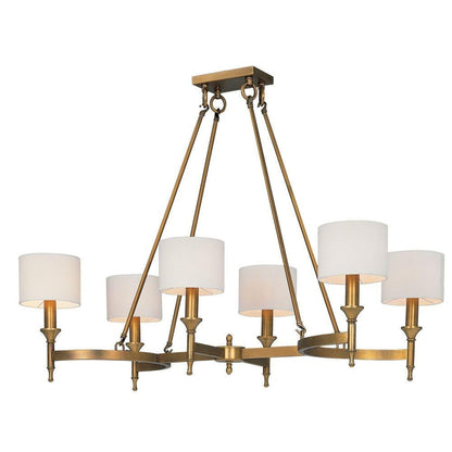 Maxim Lighting 22376OMNAB Fairmont 6 Light Natural Aged Brass Chandelier with Oatmeal Fabric Shades