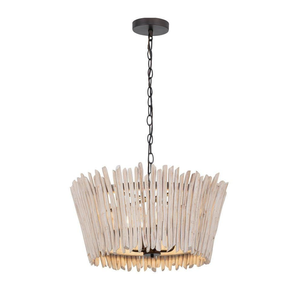 Maxim Lighting 22424WWTBZ Baywood 4 Light 24 inch Weathered White Textured Bronze Chandelier Ceiling Light - angled view showing lit interior