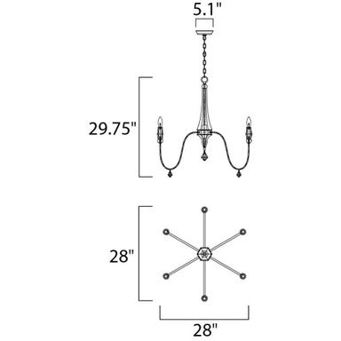 Maxim Lighting 22436CSTGL Claymore 6 Light 28 Inch Claystone Gold Leaf Chandelier Ceiling Light - Dimensions Diagram