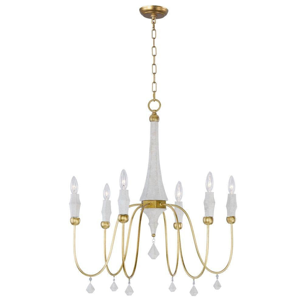 Maxim Lighting 22436CSTGL Claymore 6 Light 28 Inch Claystone Gold Leaf Chandelier Ceiling Light - Full View with Chain