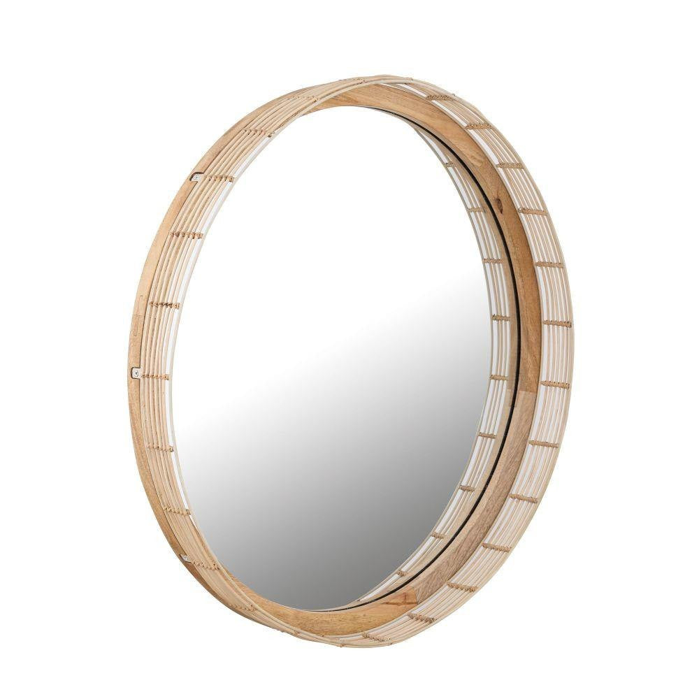 Maxim Lighting 22449NAEC Vannerie 30 Inch Ecru Round Wall Mirror - Angled Side View