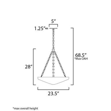 Maxim Lighting 22456WTNAB Artemis Pendant dimension diagram showing 23.5 inch width, 28 inch height, and 68.5 inch max overall height