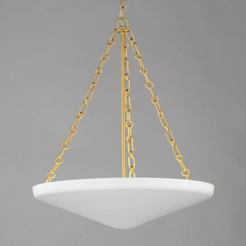 Maxim Lighting 22456WTNAB Artemis Pendant side view showing Natural Aged Brass chain links and white cone shade