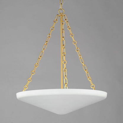 Maxim Lighting 22456WTNAB Artemis Pendant side view showing Natural Aged Brass chain links and white cone shade