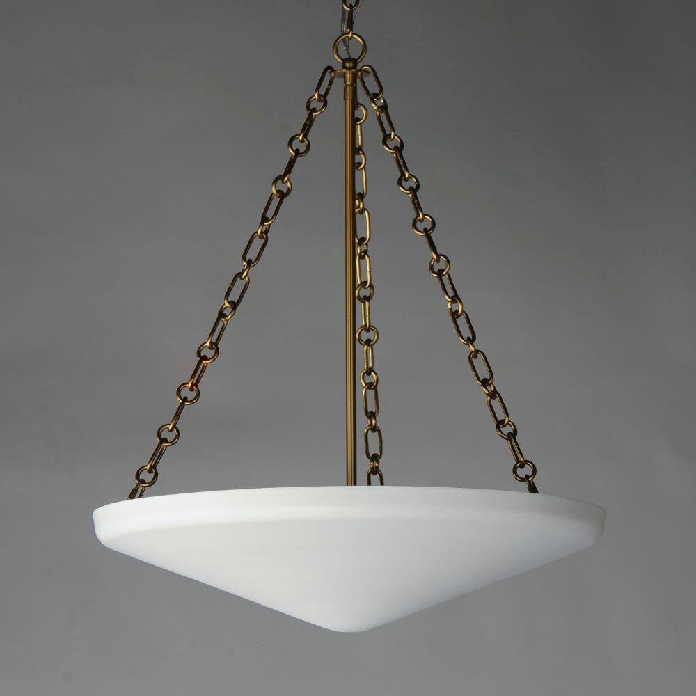 Maxim Lighting 22456WTNAB Artemis Pendant angled view highlighting brass chain and matte white steel cone vessel