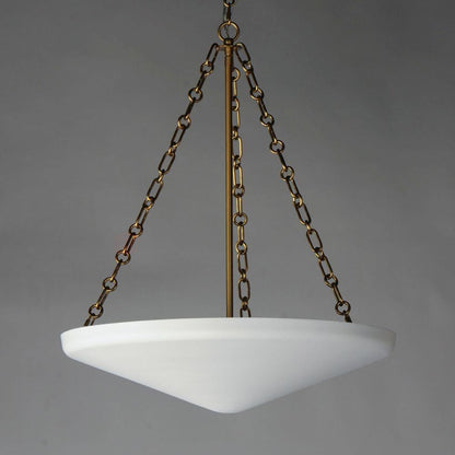 Maxim Lighting 22456WTNAB Artemis Pendant angled view highlighting brass chain and matte white steel cone vessel