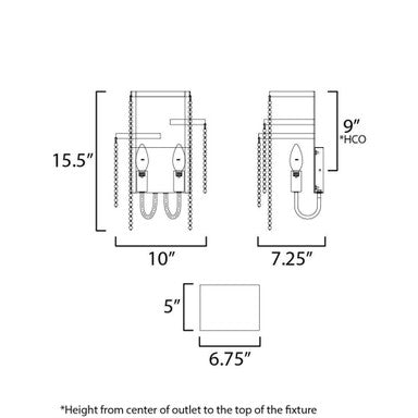 Maxim Lighting 22460WWDGS Fontaine 2 Light Golden Silver Wall Sconce - Dimensions Diagram