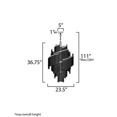 Maxim Lighting 22467WWDGS Fontaine Chandelier - Dimension Diagram: 36.75 inch Height, 23.5 inch Width, 111 inch Max OAH