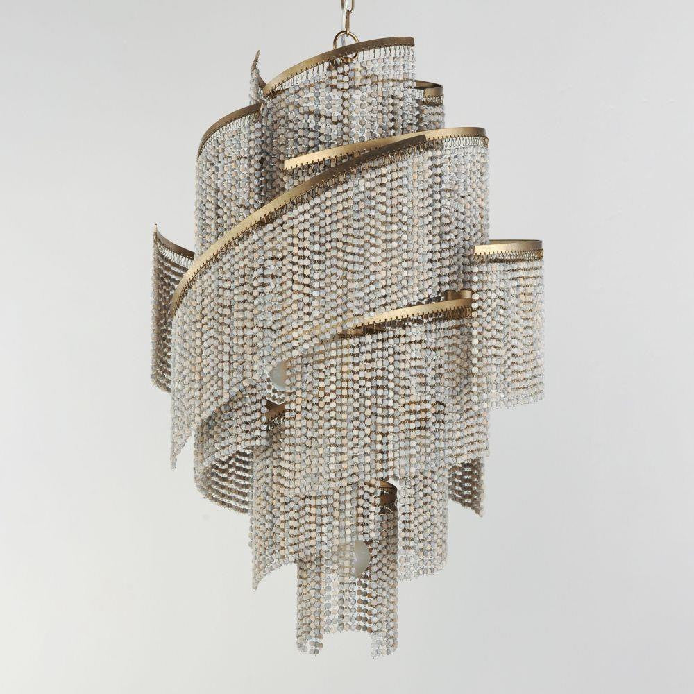 Maxim Lighting 22467WWDGS Fontaine Chandelier - Angled View Showing Cascading Weathered Wood Bead Detail