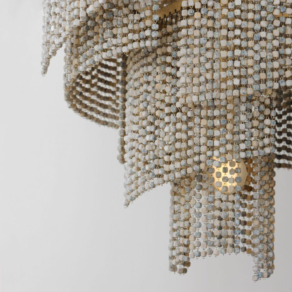 Maxim Lighting 22467WWDGS Fontaine Chandelier - Close-Up Detail of Weathered Wood Square Beads and Golden Silver Frame