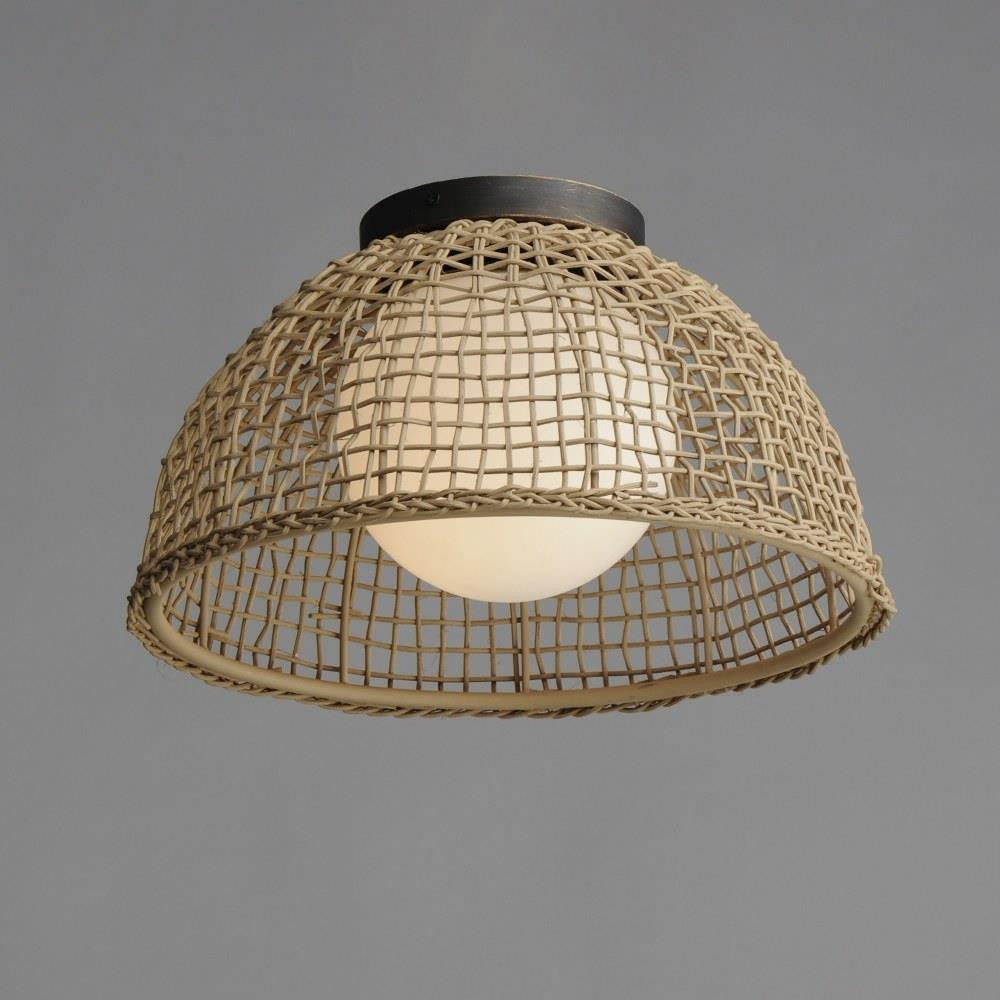 Maxim Lighting 22470NAANB Cestino Natural Antique Bronze Flush Mount - Angled View on Grey Background