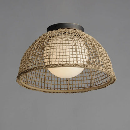 Maxim Lighting 22470NAANB Cestino Natural Antique Bronze Flush Mount - Angled View on Grey Background