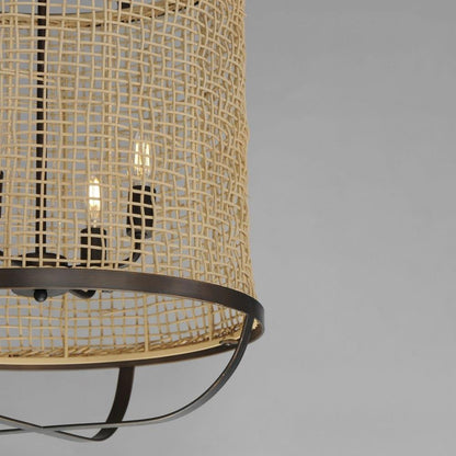 Maxim Lighting 22474NAANB Cestino Close-Up Detail of Natural Rattan Weave and Antique Bronze Frame
