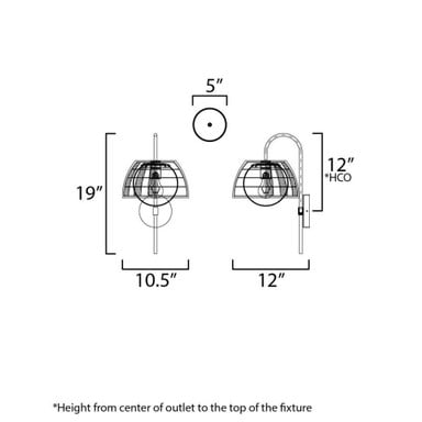 Maxim Lighting 22481SWGLD Macrame Wall Sconce Dimension Diagram - 19 inch Height, 10.5 inch Width