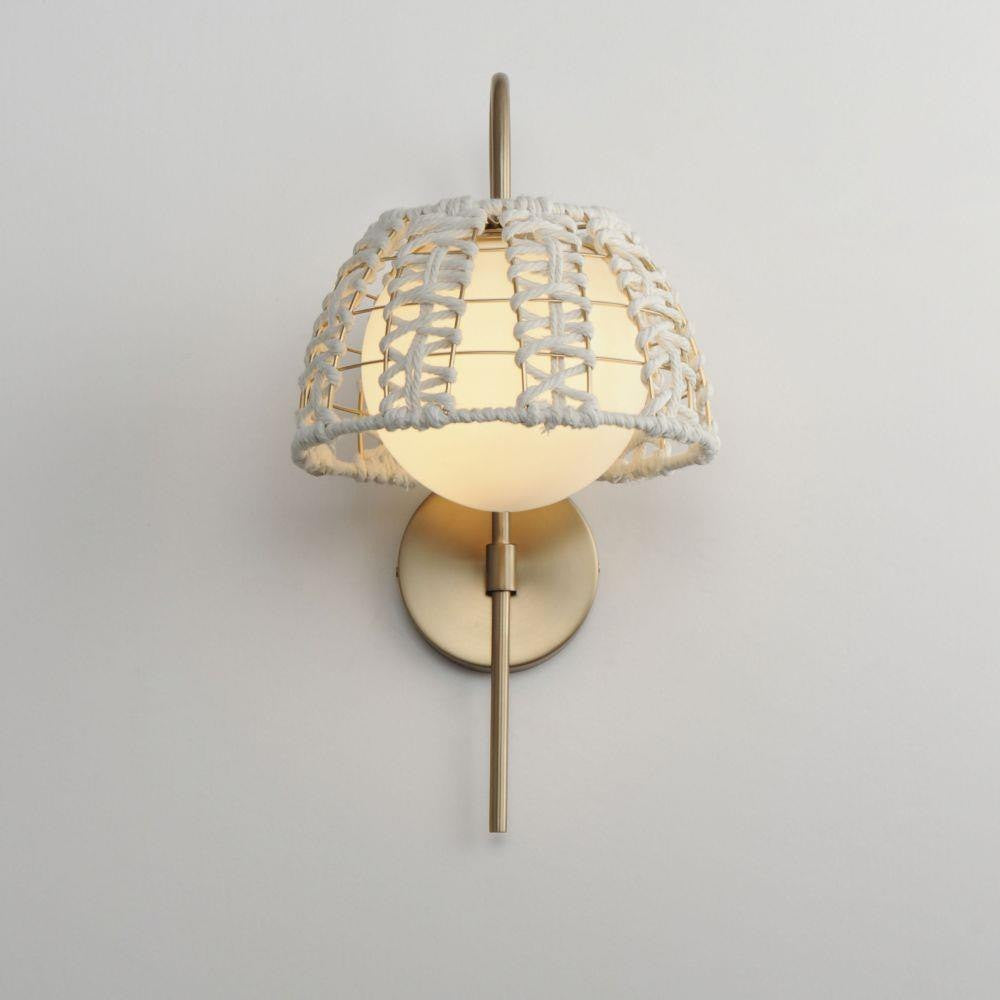 Maxim Lighting 22481SWGLD Macrame Wall Sconce Illuminated - Gold Finish with White Macrame Shade on Wall
