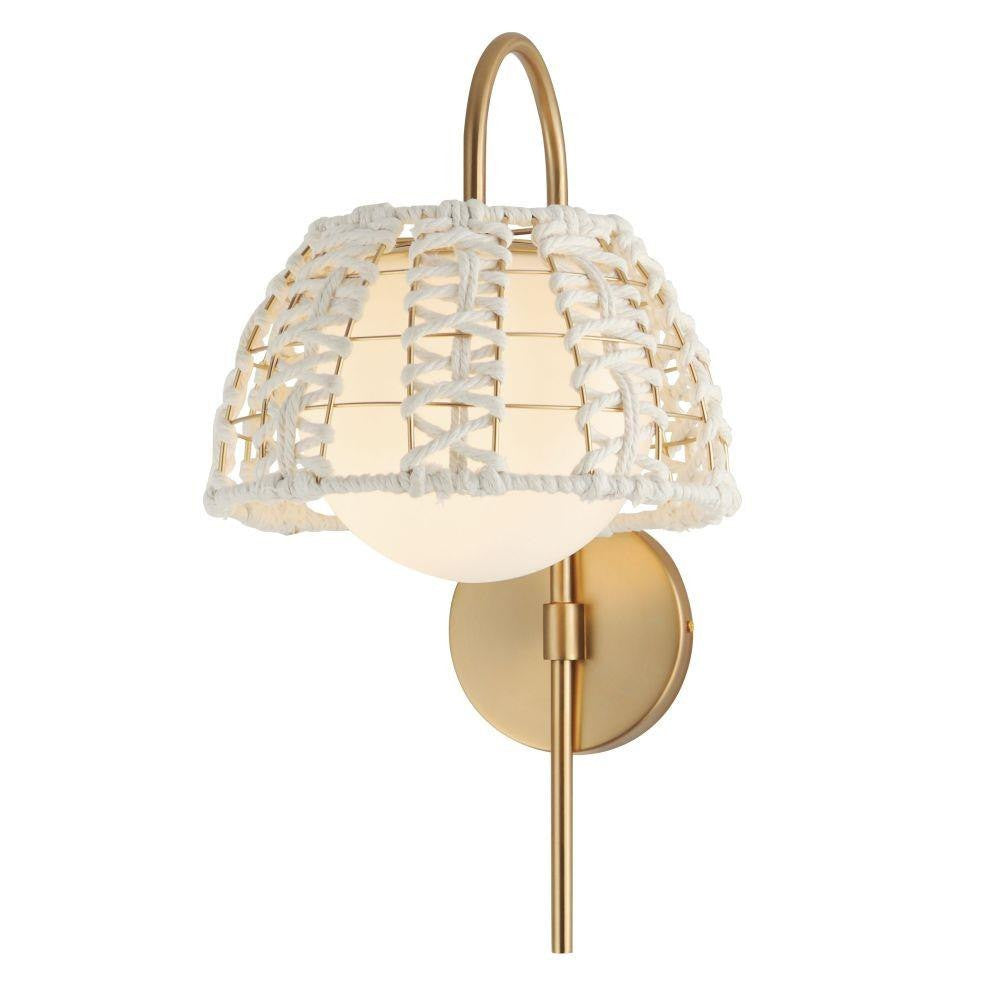 Maxim Lighting 22481SWGLD Macrame 1 Light Gold Wall Sconce with White Rope Shade - Front View on White Background