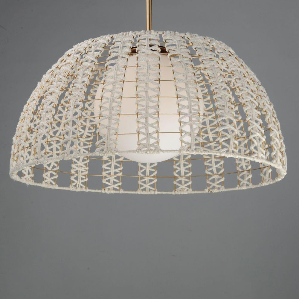 Maxim Lighting 22482SWGLD Macrame pendant showing woven cotton rope texture and gold wire frame detail