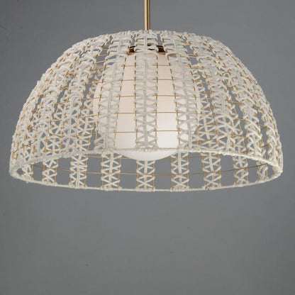 Maxim Lighting 22482SWGLD Macrame pendant showing woven cotton rope texture and gold wire frame detail