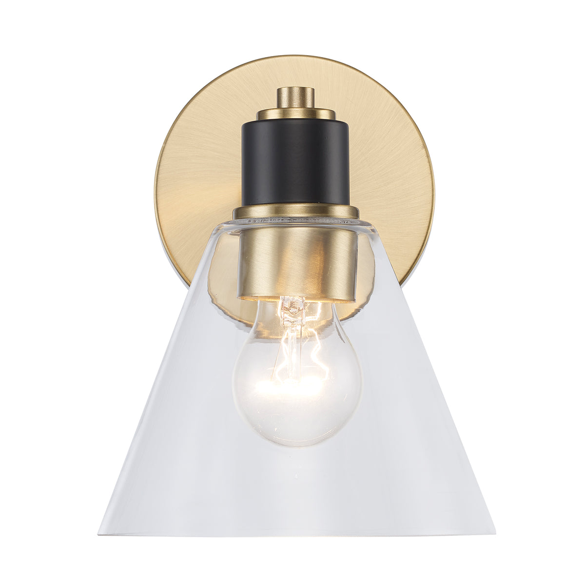 Trans Globe Lighting 22591 AGBK-CL ForgeLume 1 Light Antique Gold Black Wall Sconce with Clear Glass shade