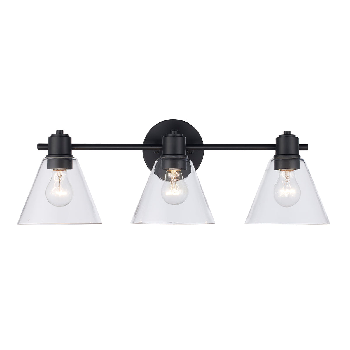 Trans Globe Lighting 22593 BK-CL ForgeLume 3 light black bath vanity wall light front view