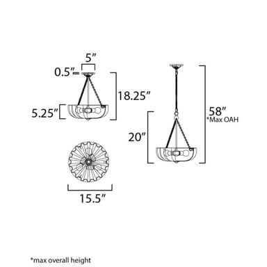 Maxim Lighting 22652WTNAB Bundt 3 Light Natural Aged Brass Semi-Flush Mount dimension diagram