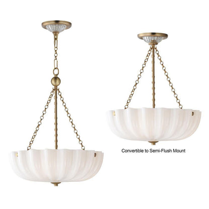 Maxim Lighting 22652WTNAB Bundt 3 Light Natural Aged Brass Semi-Flush Mount showing pendant and convertible semi-flush configurations