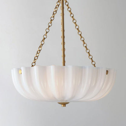 Maxim Lighting 22652WTNAB Bundt 3 Light Natural Aged Brass Semi-Flush Mount close-up of opal white ribbed glass shade